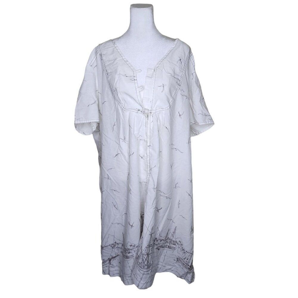Vintage 80s Short Sleeve Sailboat Seagull House Dress Womens Size 5XL White Caft